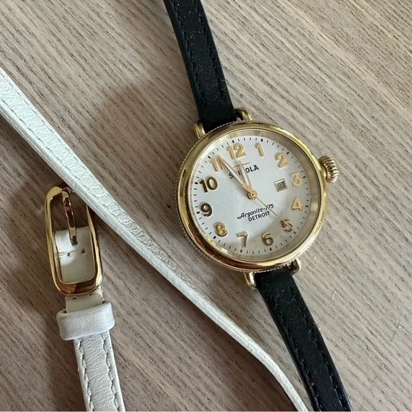TWO BANDS INCLUDED Shinola The Birdy Double Wrap White Leather Strap Watch - Picture 2 of 8